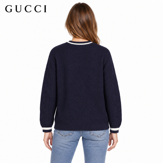 Gucci Unisex Open-Knit Striped Crewneck Sweater