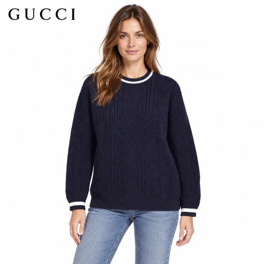 Gucci Unisex Open-Knit Striped Crewneck Sweater