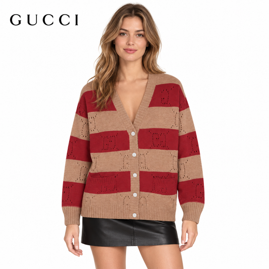 Gucci Unisex Open-Knit Striped Cardigan