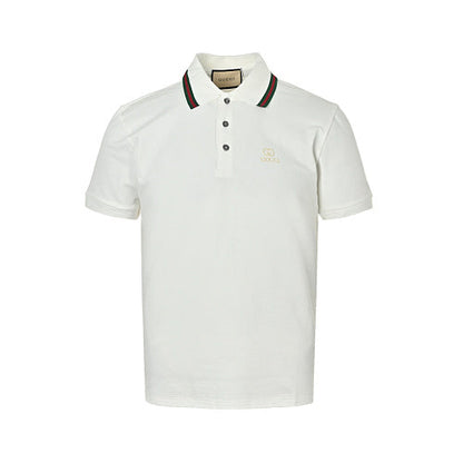 Gucci Web Stripe Collar GG Embroidered Polo Shirt