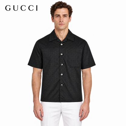 Gucci Tonal GG Jacquard Short-Sleeve Shirt in Black
