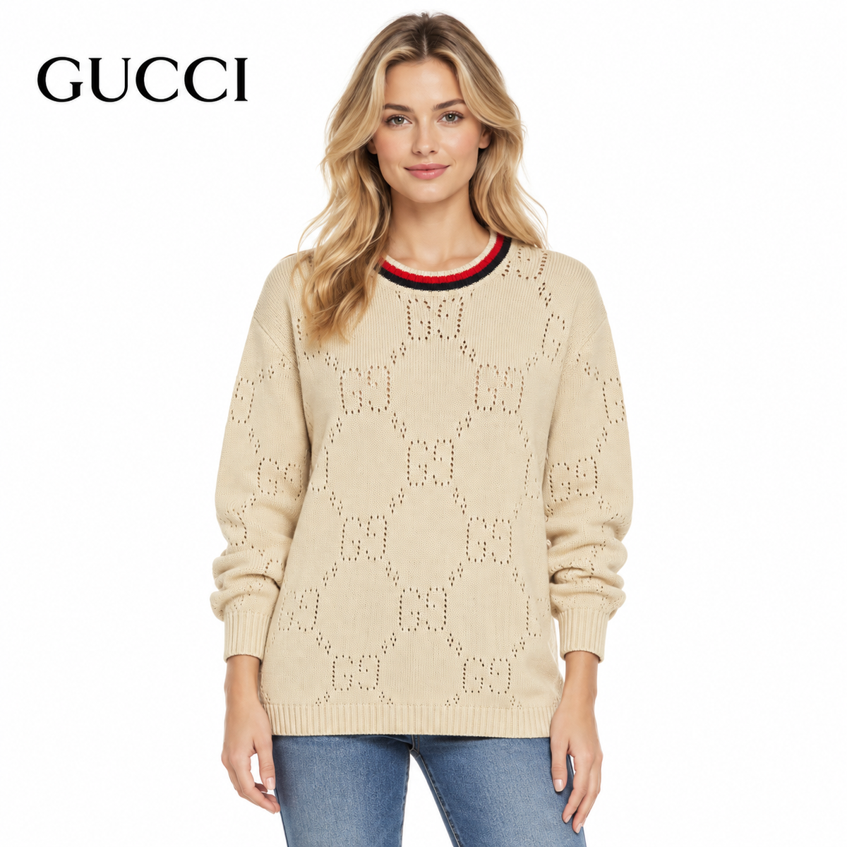Gucci Unisex Open-Knit Crewneck Sweater