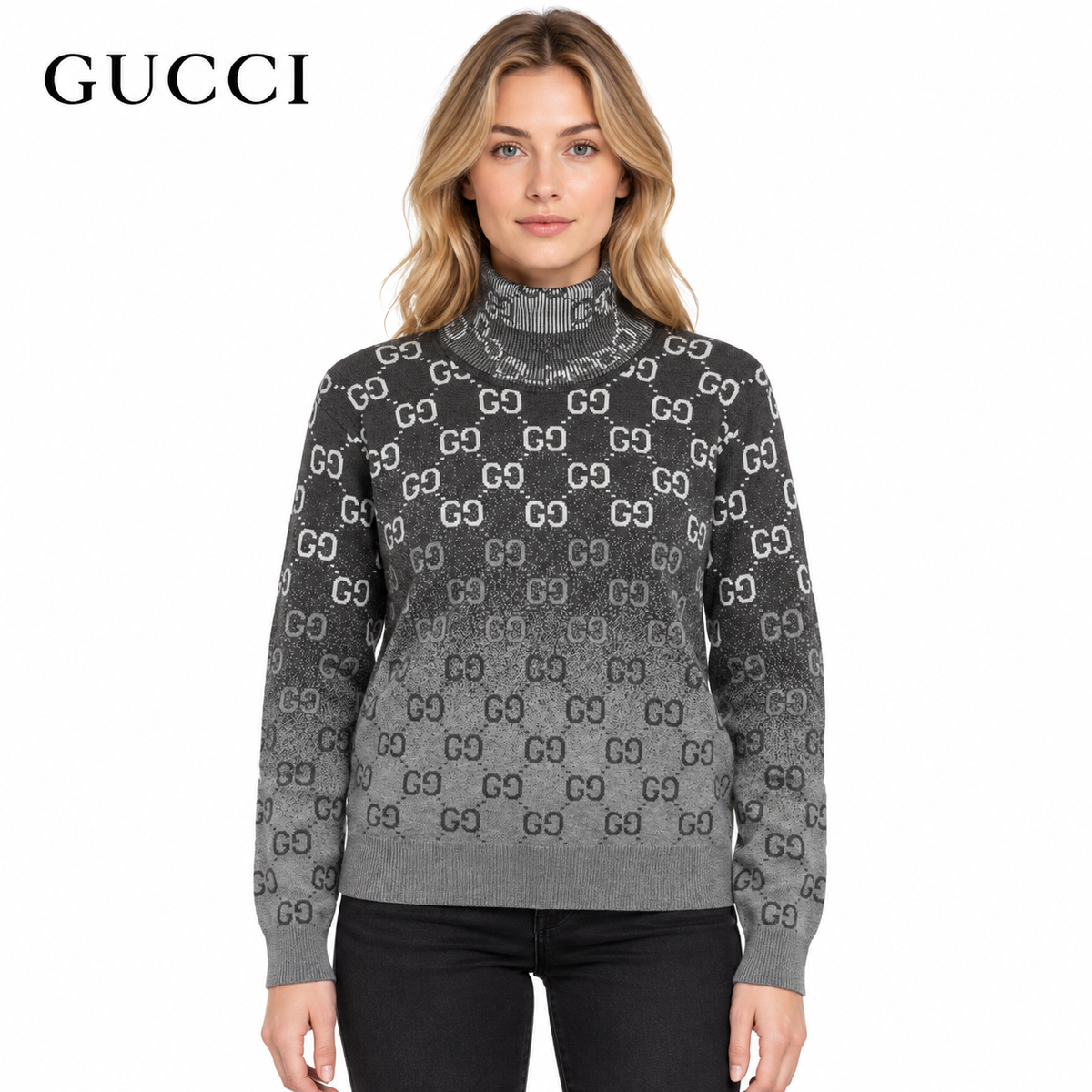 Gucci Unisex Monogram Double-G Mock-Neck Sweater