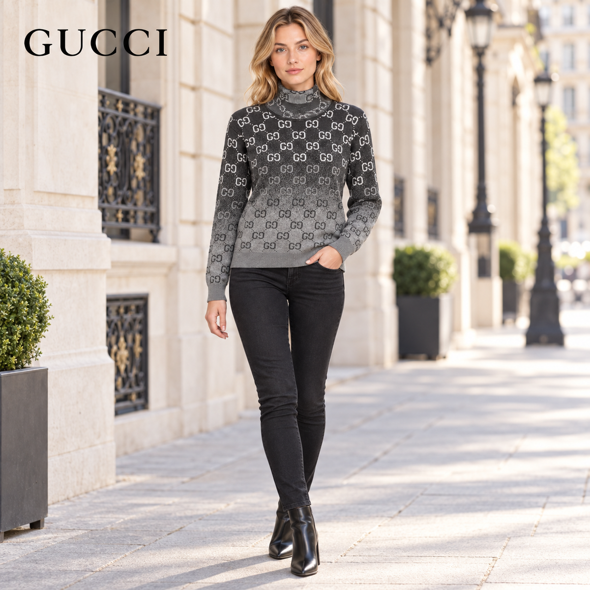 Gucci Unisex Monogram Double-G Mock-Neck Sweater
