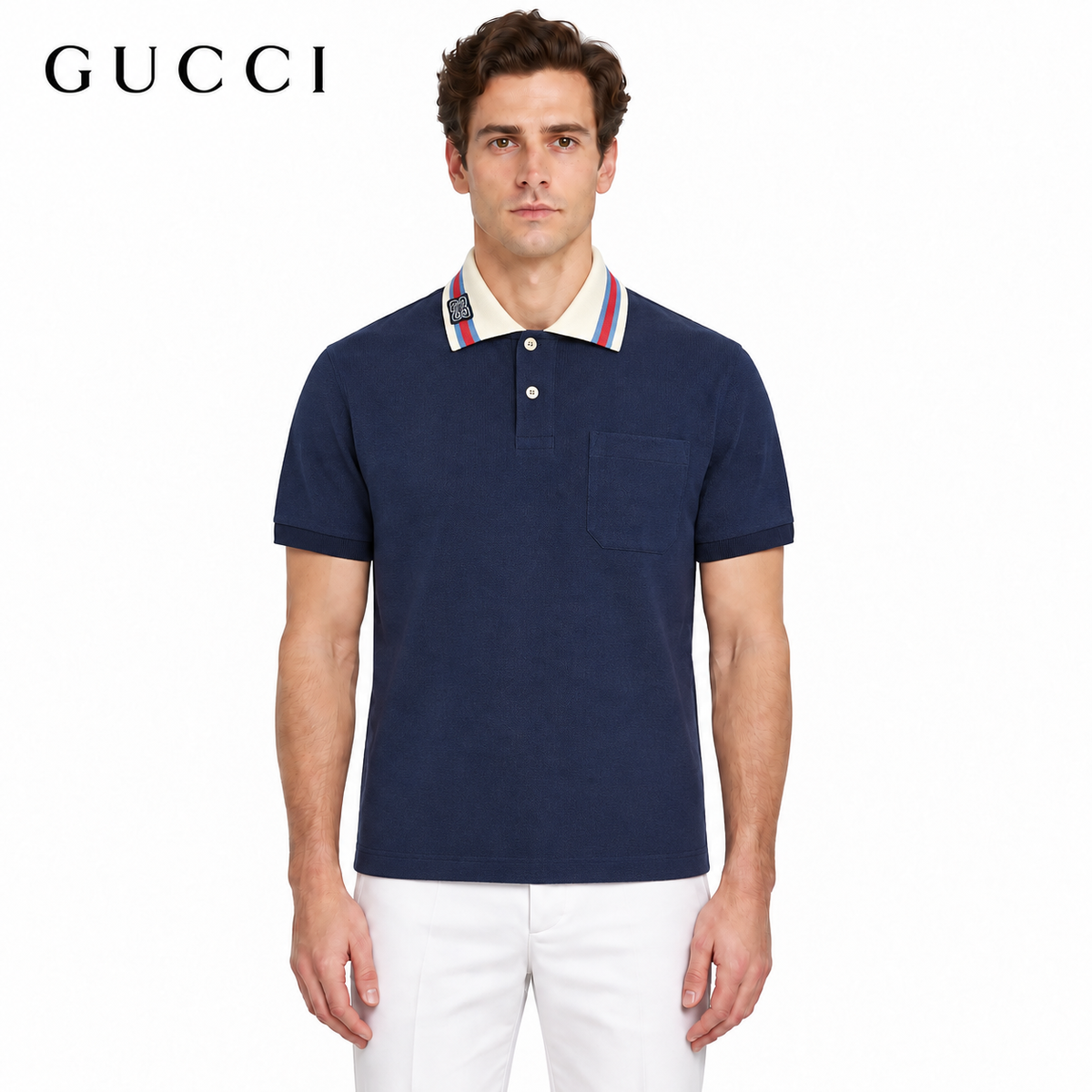 Gucci GG Patch Web Stripe Polo Shirt