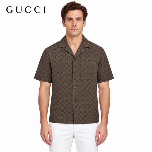 Gucci GG Monogram Jacquard Camp Collar Short-Sleeve Shirt