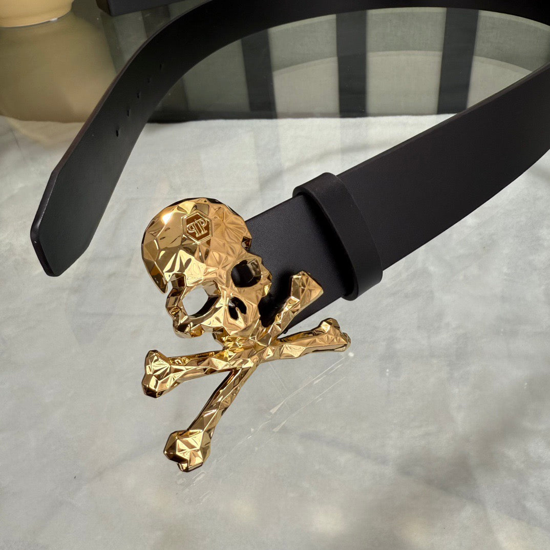 PP Leather Logo Skull Belt #16