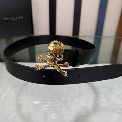 PP Leather Logo Skull Belt #16