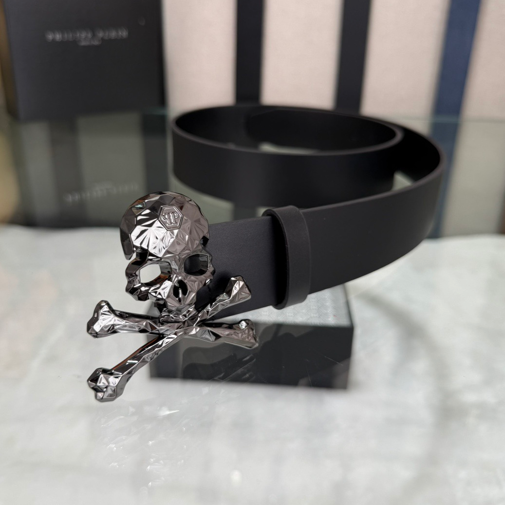 PP Leather Logo Skull Belt #16