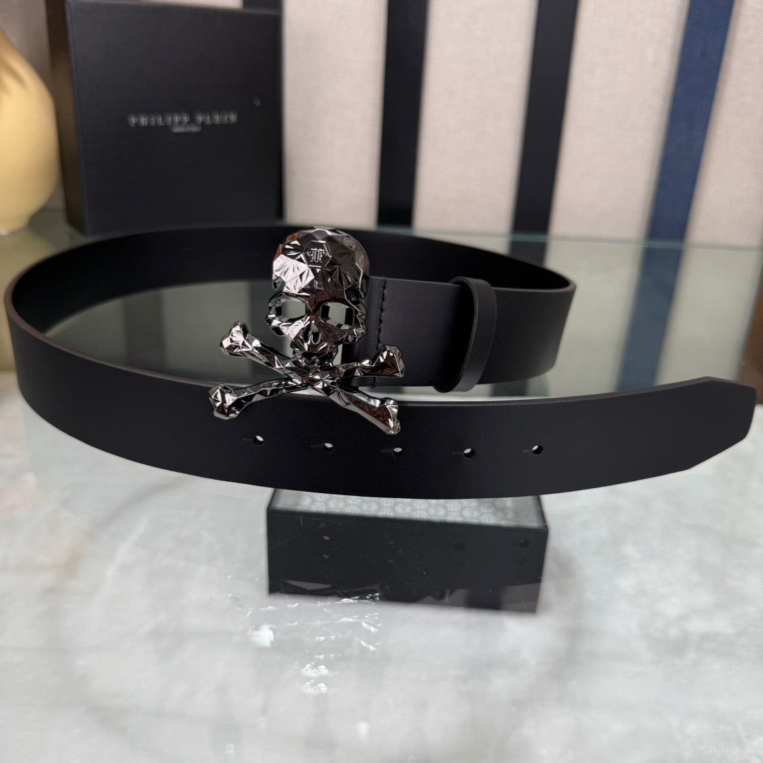 PP Leather Logo Skull Belt #16