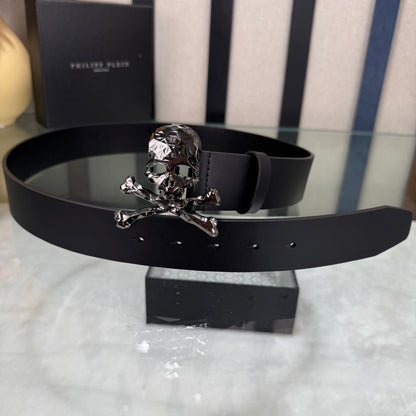 PP Leather Logo Skull Belt #16