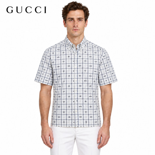 Gucci Signature Script Striped Cotton Long-Sleeve Shirt — Light Blue