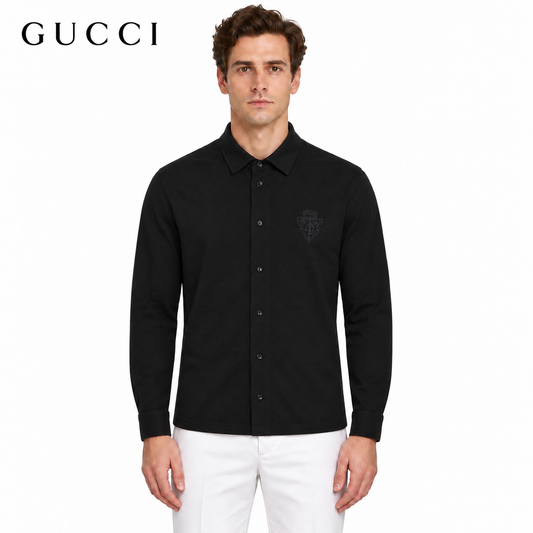 Gucci Tonal Emblem Long-Sleeve Shirt in Black