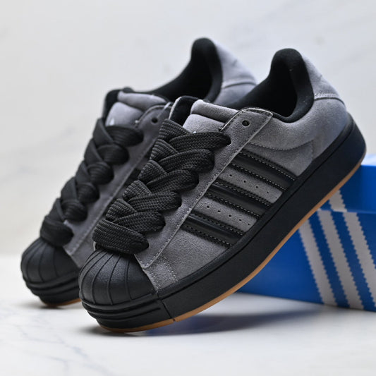 Adidas Originals Superstar Platform Grey Black Suede Sneakers