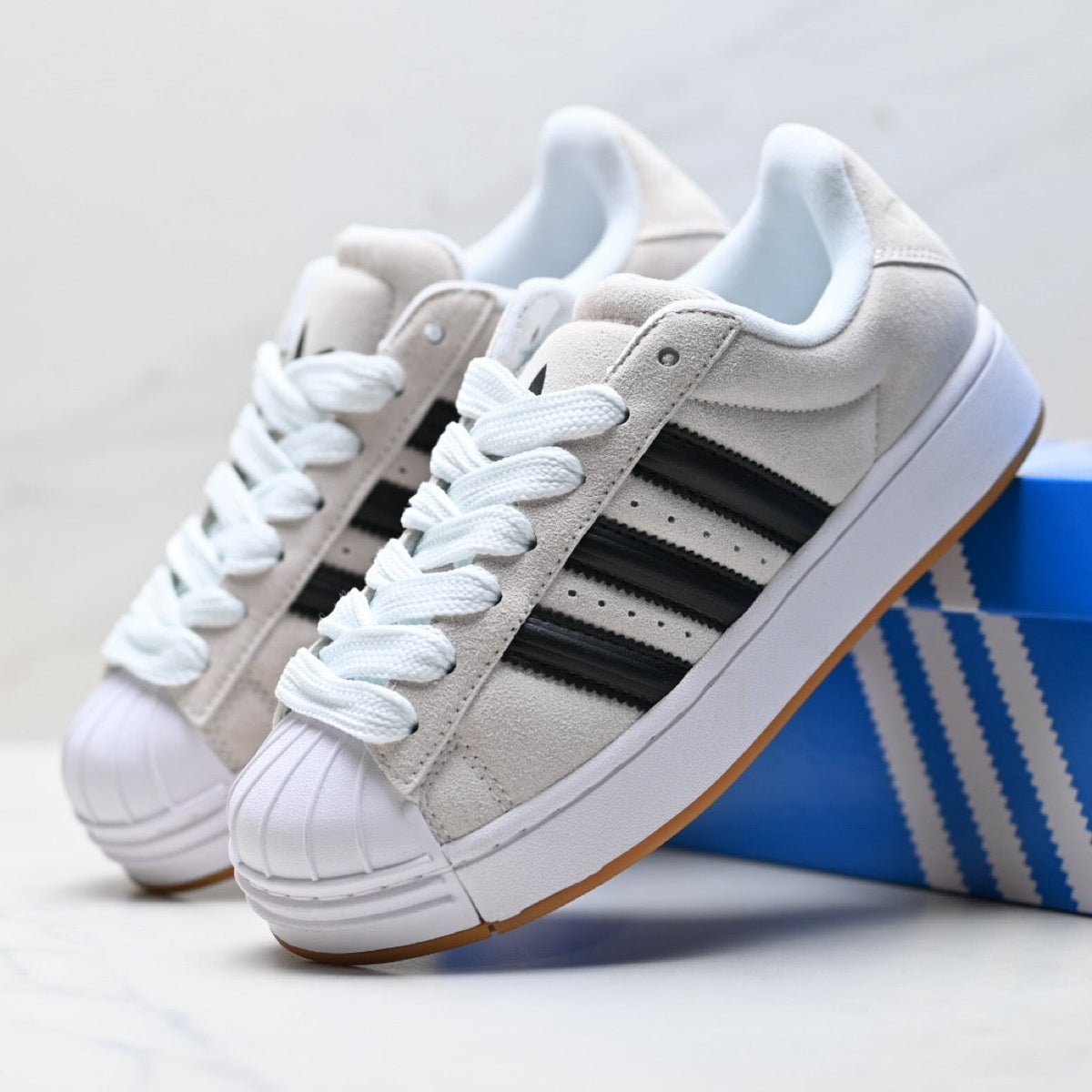 Adidas Originals Superstar Platform White Black Suede Sneakers