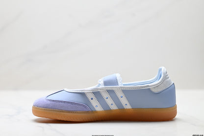 Adidas Samba Mary Jane hellblaue Leder-Sneaker – Retro-Ballerinas