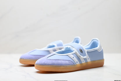 Adidas Samba Mary Jane hellblaue Leder-Sneaker – Retro-Ballerinas