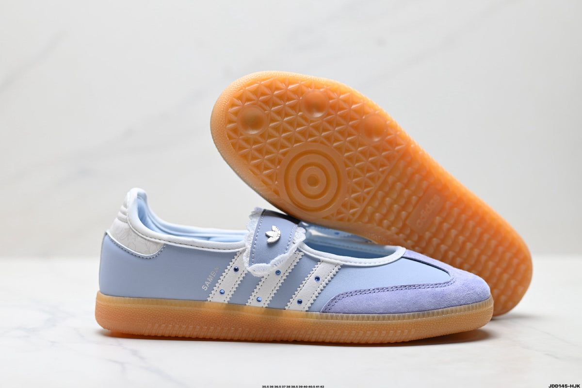Adidas Samba Mary Jane hellblaue Leder-Sneaker – Retro-Ballerinas