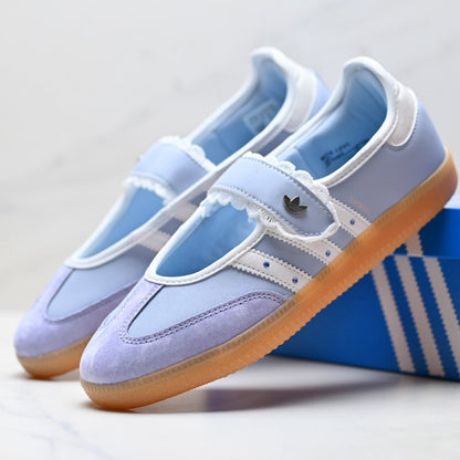 Adidas Samba Mary Jane hellblaue Leder-Sneaker – Retro-Ballerinas