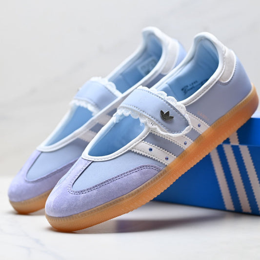 Adidas Samba Mary Jane Light Blue Leather Sneakers – Retro Ballet Shoes