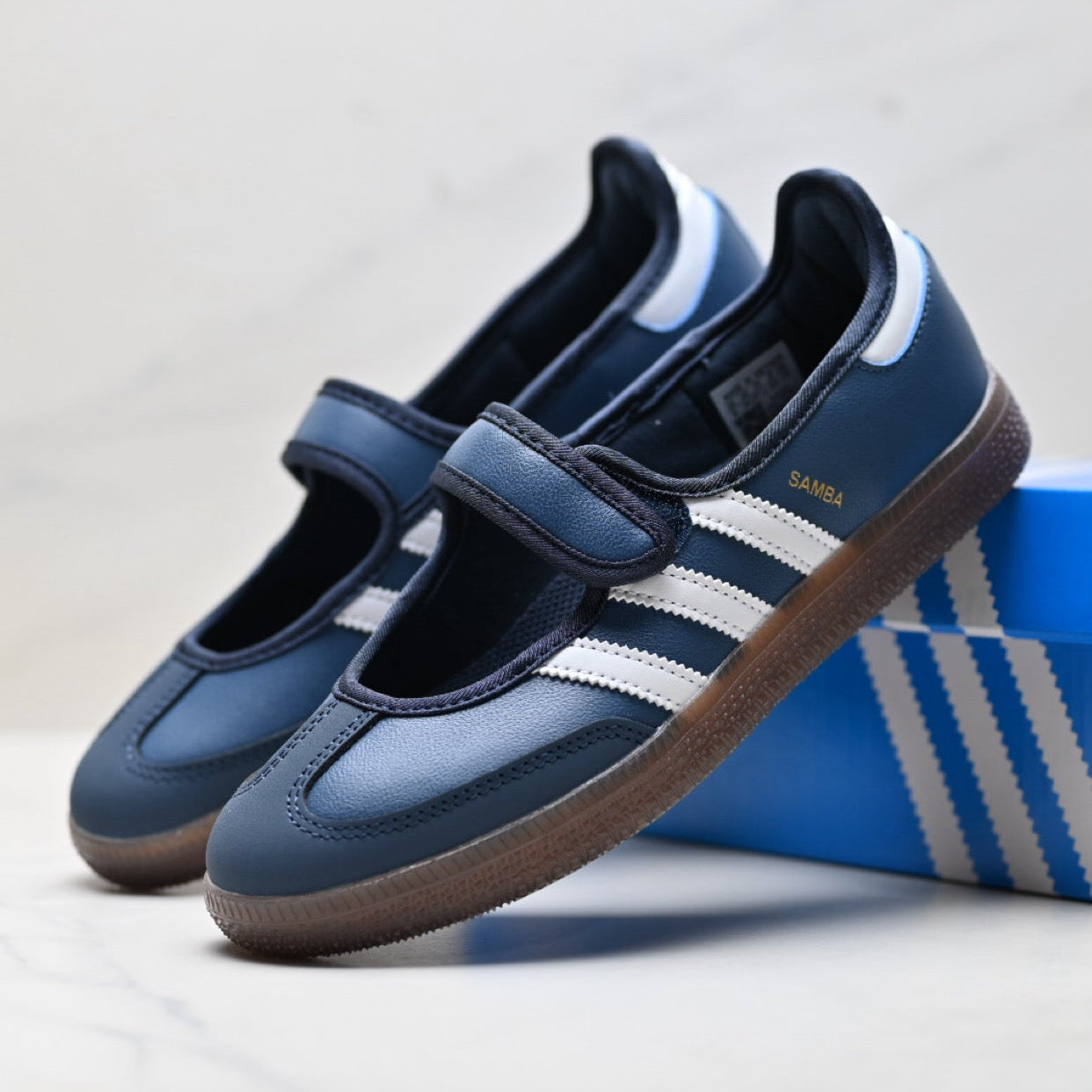 Adidas Samba Mary Jane Navy Leather Sneakers – Classic Gum Sole Ballet Shoes