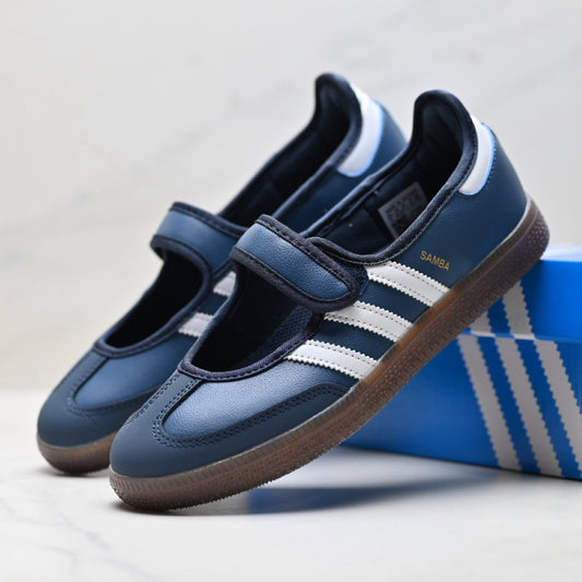 Adidas Samba Mary Jane Navy Leather Sneakers – Classic Gum Sole Ballet Shoes