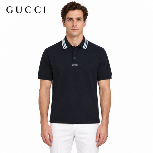 Gucci Logo Tipped Stripe Collar Polo Shirt