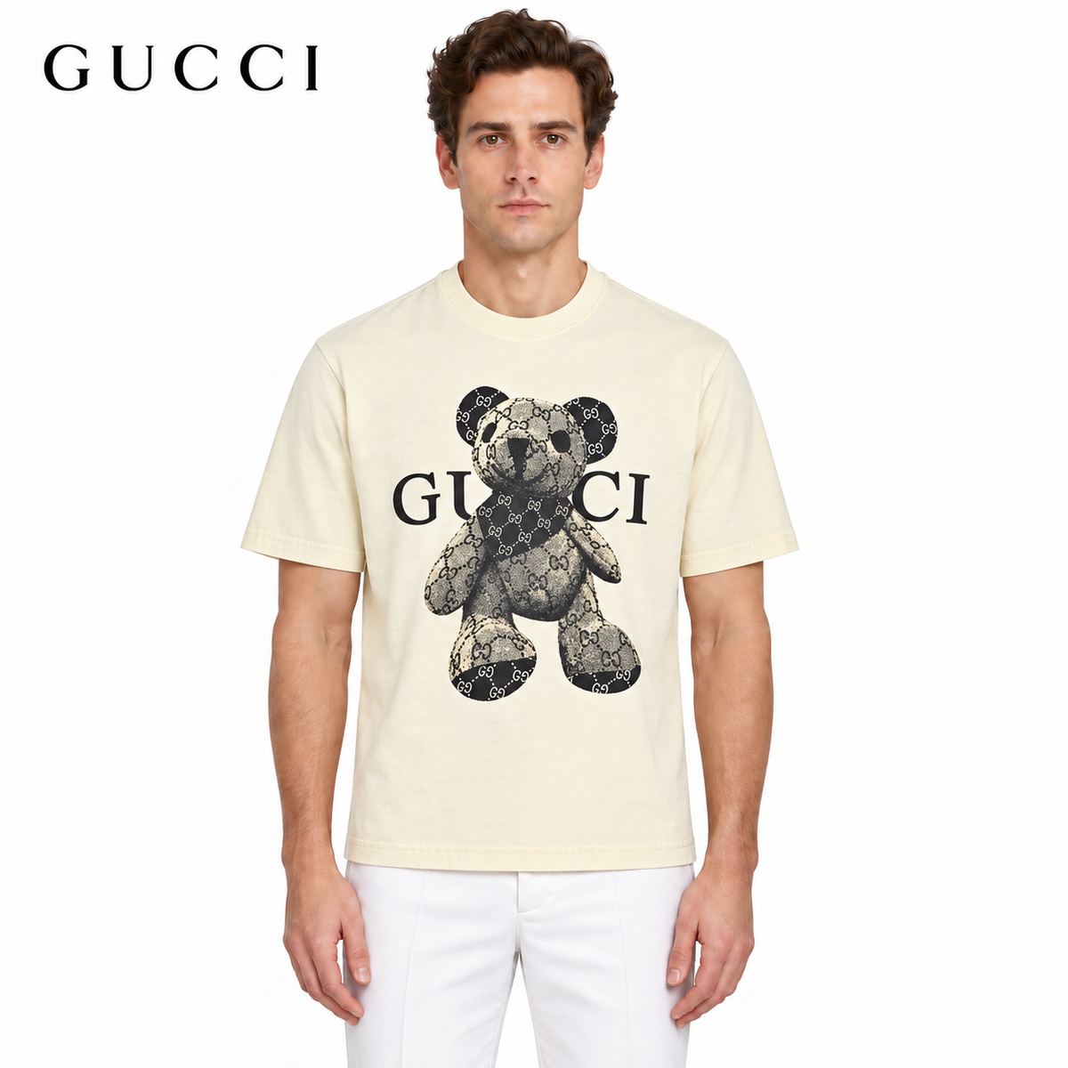 Gucci GG Teddy Bear Graphic T-Shirt — Ivory