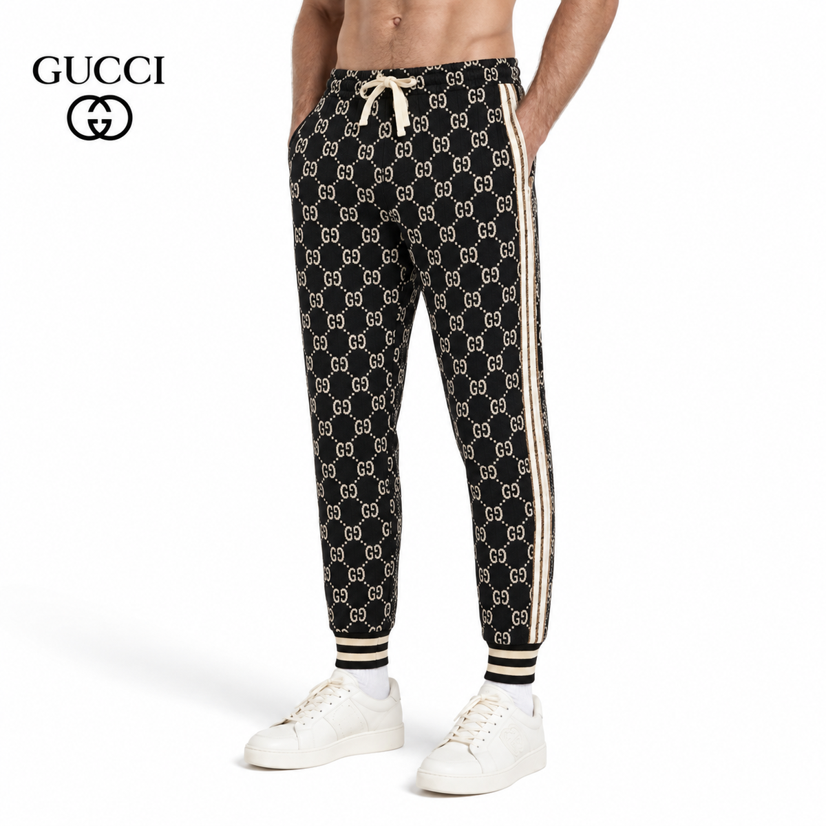 Gucci GG Monogram Jogger Pants with Web Stripe