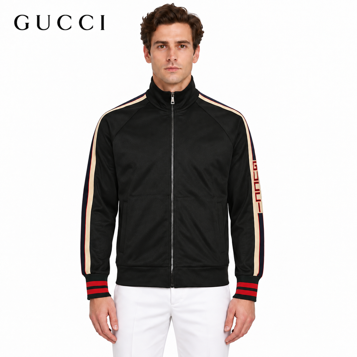 Gucci Black Track Jacket with Signature Side Stripe