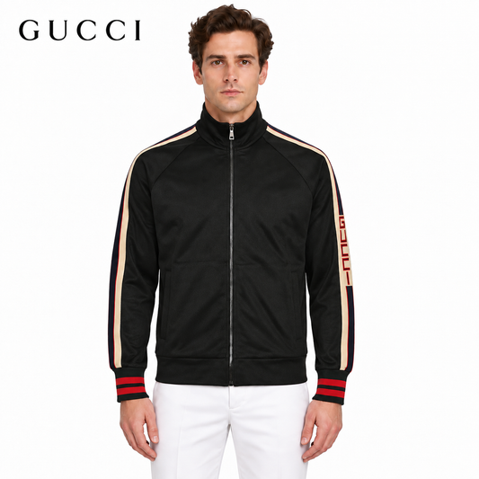 Gucci Black Track Jacket with Signature Side Stripe