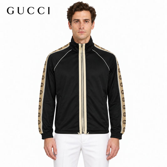 Gucci Black Track Jacket with GG Logo Side Band