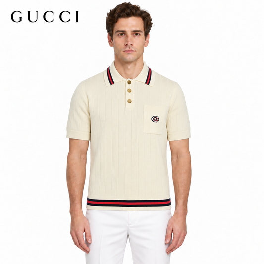 Gucci Interlocking G Embroidered Knit Polo Shirt