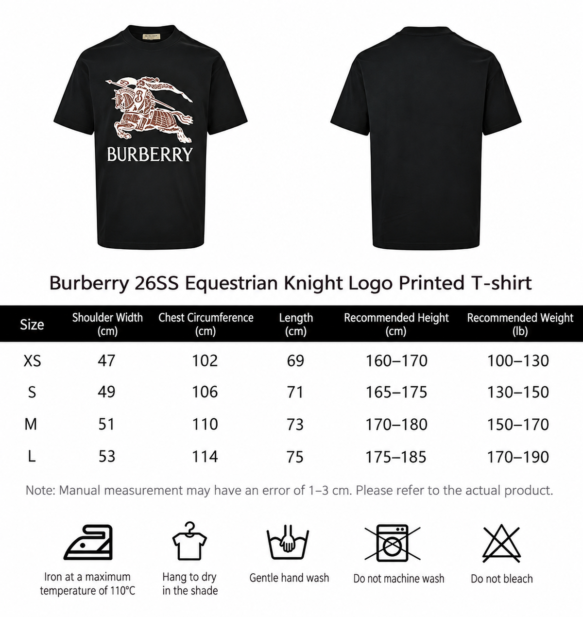 Burberry Short-Sleeve Casual T-Shirt – Black or White