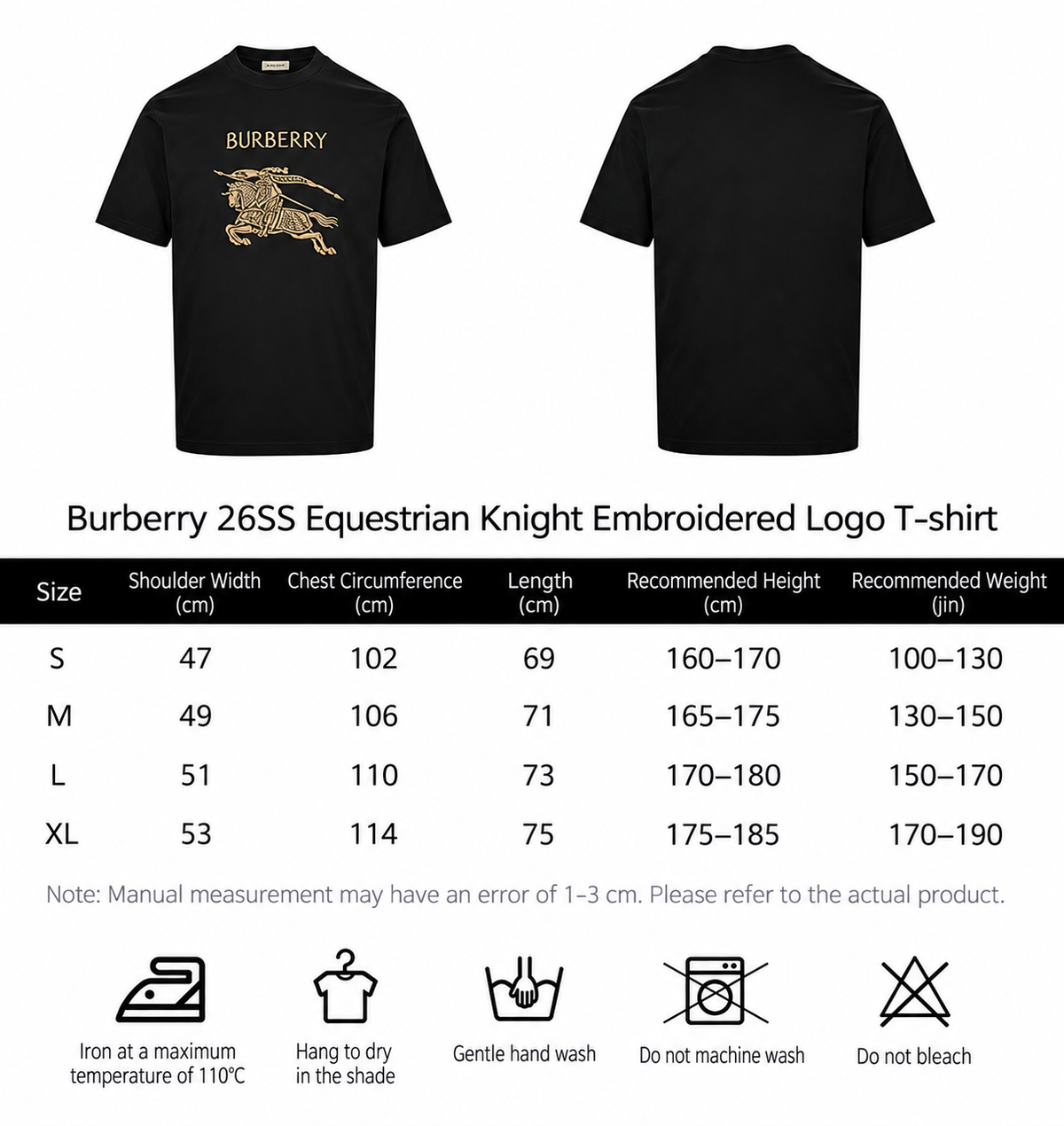 Burberry Short-Sleeve Casual T-Shirt – Black or Blue