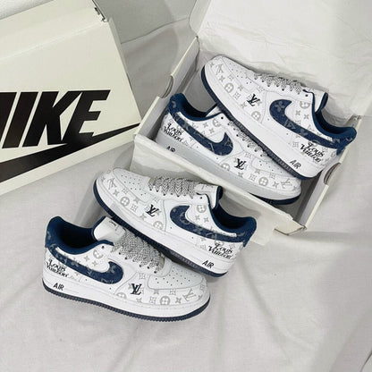 Louis Vuitton x Nike Air Force 1 White Navy Monogram ( Custom)