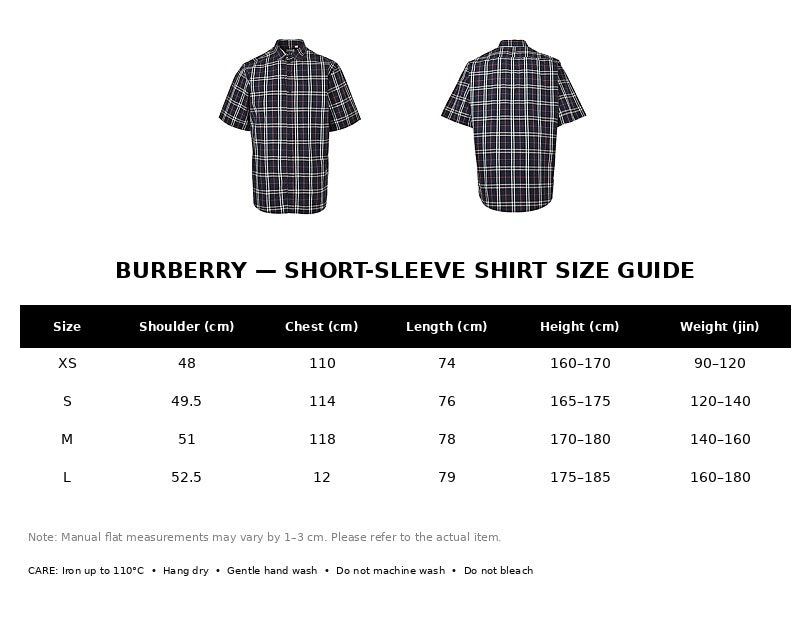Burberry Casual Short-Sleeve Shirt#01 - English Size Chart