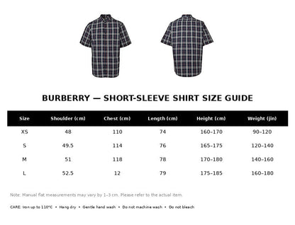 Burberry Casual Short-Sleeve Shirt#01 - English Size Chart