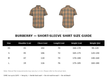 Burberry Casual Short-Sleeve Shirt#02 - English Size Chart