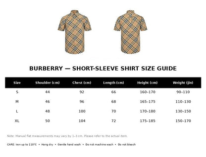 Burberry Casual Short-Sleeve Shirt#03 - English Size Chart