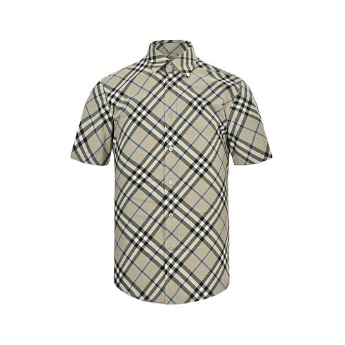 Burberry Casual Short-Sleeve Shirt#03 - Light Beige Check Front