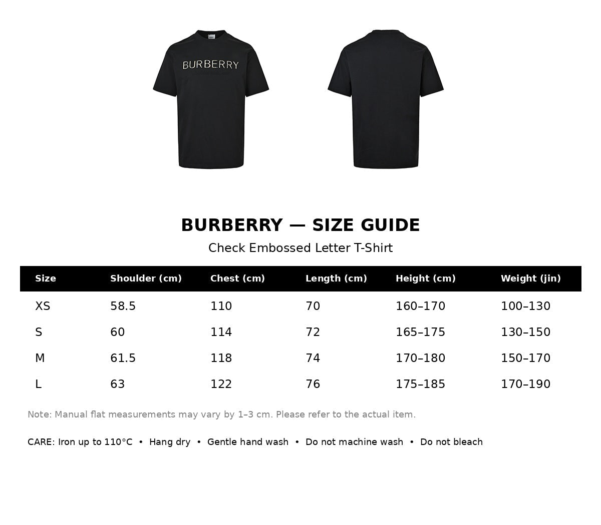 Burberry Casual T-shirt#02 - English Size Chart