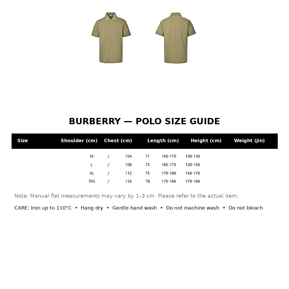 Burberry Casual Polo Shirt#02 - English Size Chart