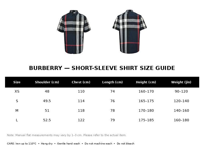 Burberry Casual Short-Sleeve Shirt#04 - English Size Chart