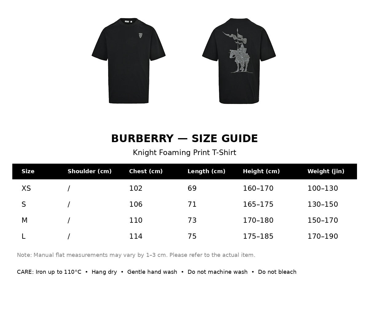 Burberry Casual T-shirt#03 - English Size Chart