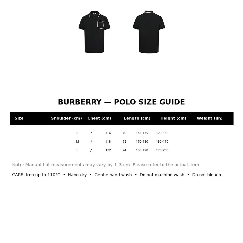 Burberry Casual Polo Shirt#09 - English Size Chart