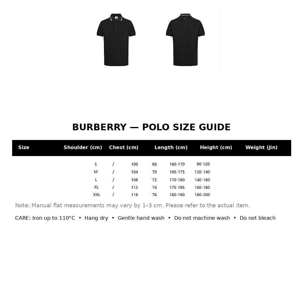 Burberry Casual Polo Shirt#18 - English Size Chart