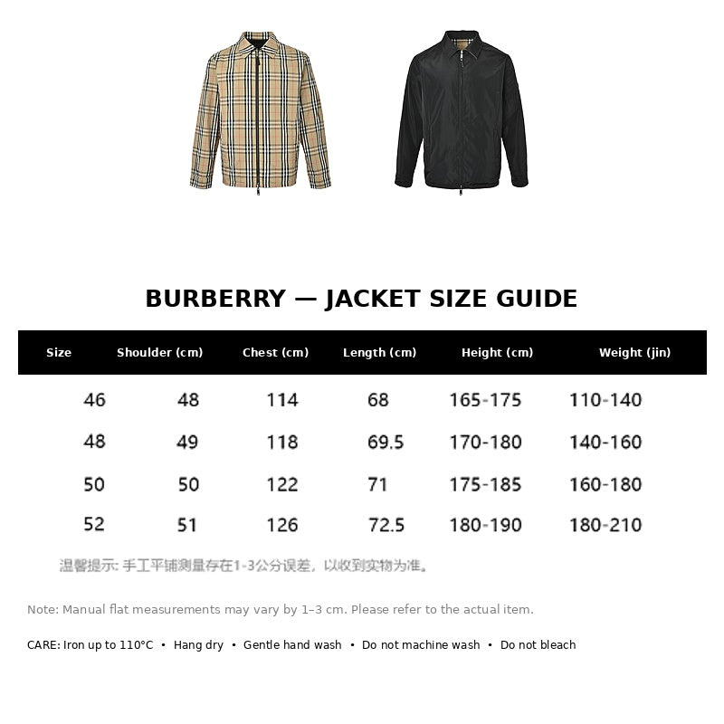 Burberry Casual Jacket#02 - English Size Chart