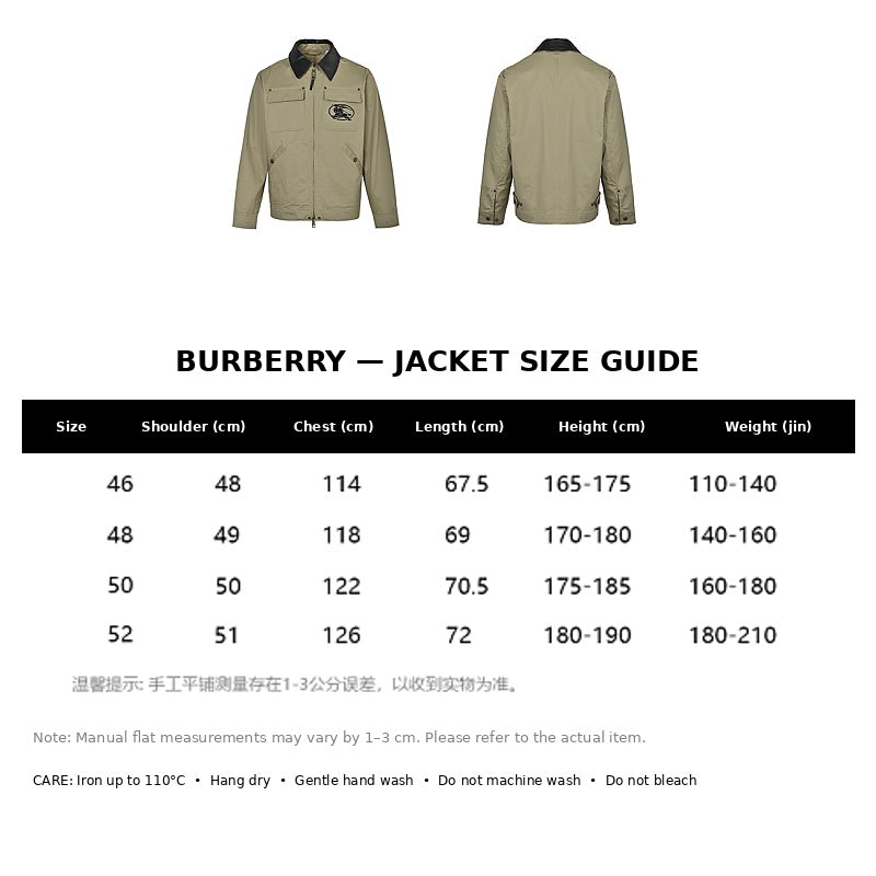 Burberry Casual Jacket#05 - English Size Chart