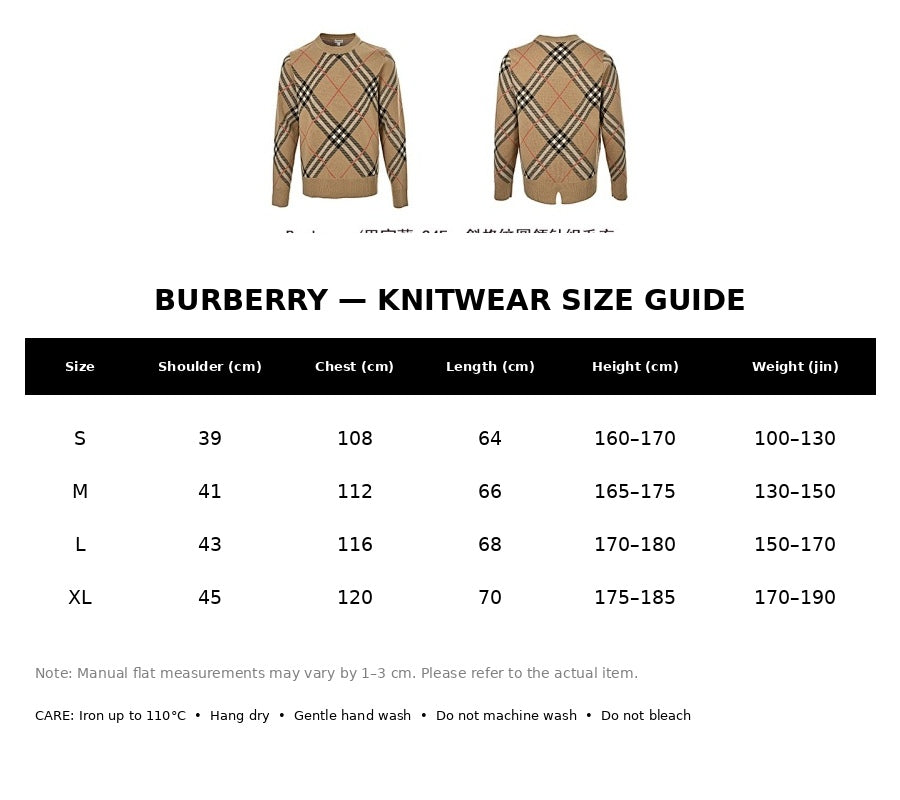 Burberry Casual Knitwear#06 - English Size Chart
